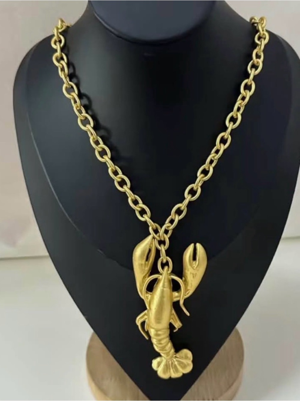 Gold Plated Crawfish/Lobster Pendant Chain Necklace w Faux Pearl Closure